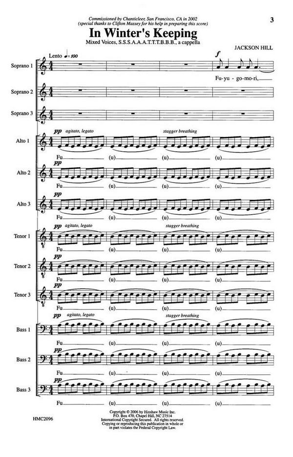Jackson Hill, In Winter's Keeping&nbsp;&nbsp;SSSAAATTTBBB a Cappella&nbsp;&nbsp;Chorpartitur