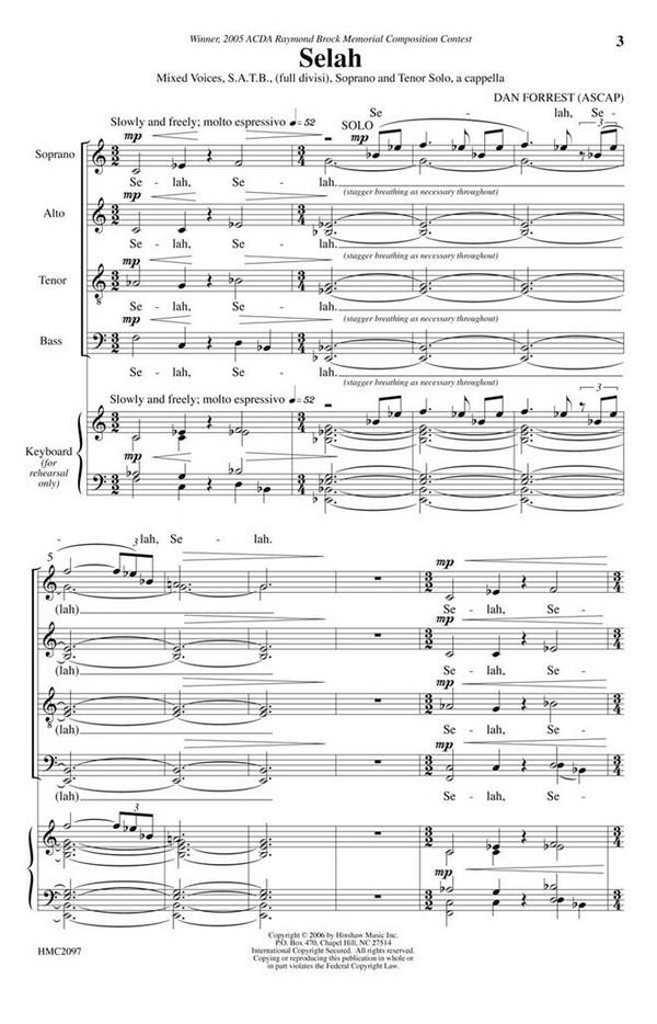 Dan Forrest, Selah&nbsp;&nbsp;SATB Divisi with Soprano and Tenor , a Cappella&nbsp;&nbsp;Chorpartitur