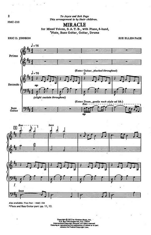 Sue Ellen Page, Miracle&nbsp;&nbsp;SATB&nbsp;&nbsp;Chorpartitur