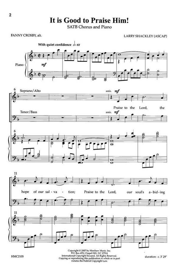 Larry Shackley, It Is Good To Praise Him!&nbsp;&nbsp;SATB, Piano&nbsp;&nbsp;Chorpartitur