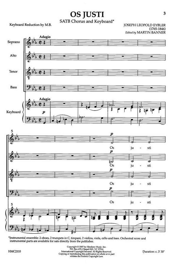 Joseph Leopold Eybler, Os Justi&nbsp;&nbsp;SATB and Keyboard&nbsp;&nbsp;Chorpartitur