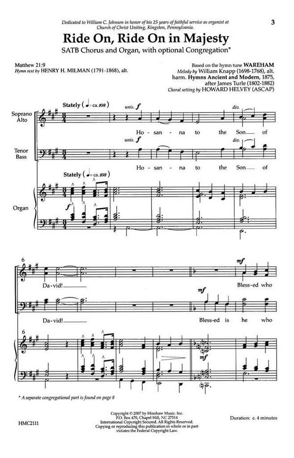 William Knapp, Ride On, Ride On In Majesty&nbsp;&nbsp;SATB Optional Congregation, Organ&nbsp;&nbsp;Chorpartitur