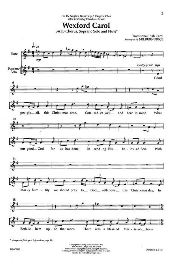 Wexford Carol&nbsp;&nbsp;SATB, Soprano Solo, Flute&nbsp;&nbsp;Chorpartitur