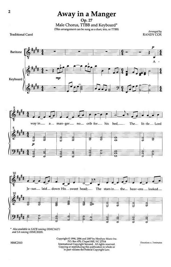 William J. Kirkpatrick, Away In The Manger&nbsp;&nbsp;TTBB, Piano&nbsp;&nbsp;Chorpartitur