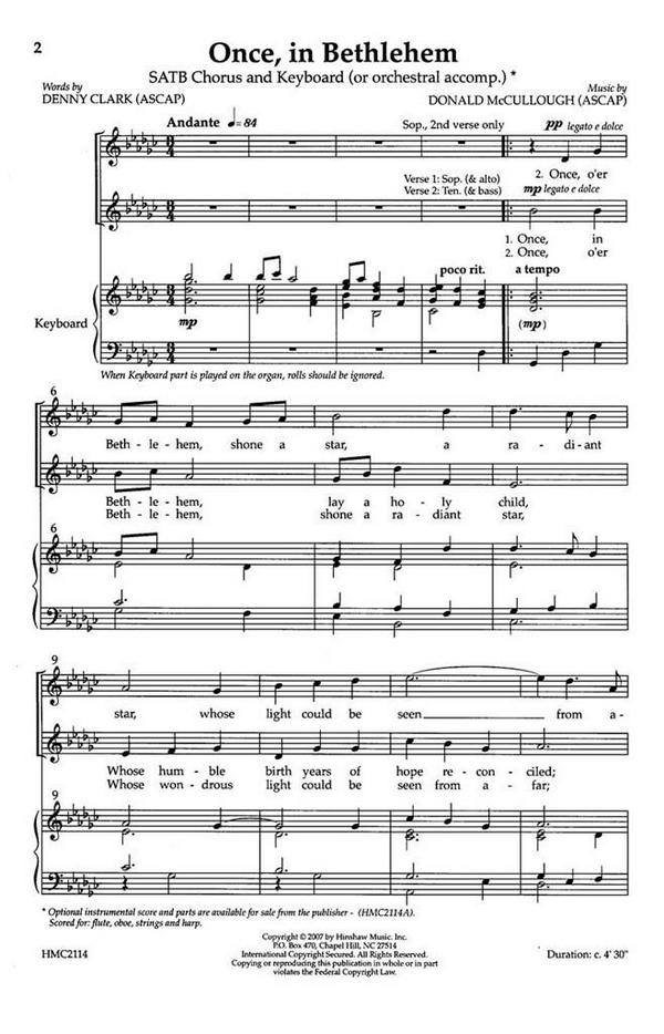 Donald McCullough, Once In Bethlehem&nbsp;&nbsp;SATB and Keyboard&nbsp;&nbsp;Chorpartitur