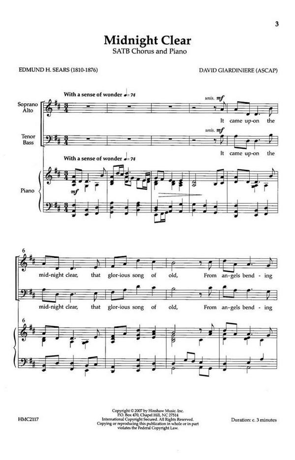 David Giardiniere, Midnight Clear&nbsp;&nbsp;SATB, Piano&nbsp;&nbsp;Chorpartitur