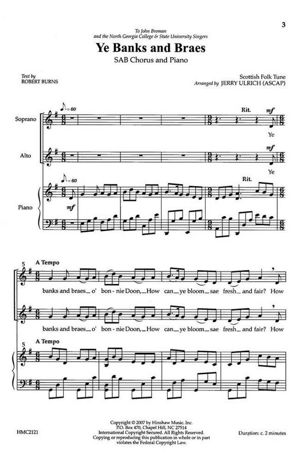 Ye Banks And Braes&nbsp;&nbsp;SAB, Piano&nbsp;&nbsp;Chorpartitur