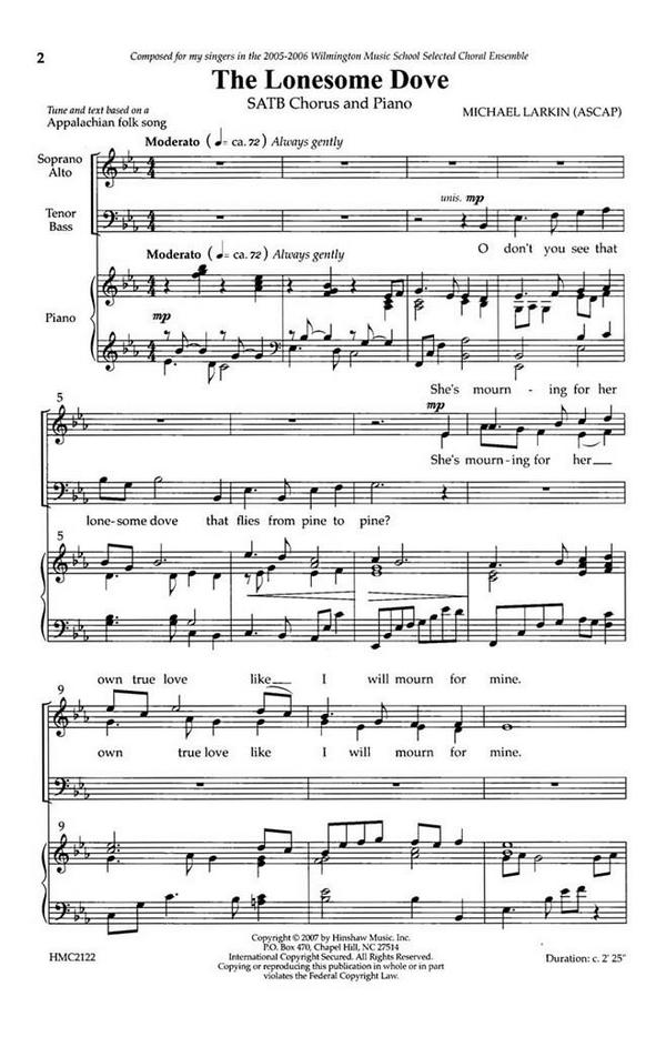 The Lonesome Dove&nbsp;&nbsp;SATB, Piano&nbsp;&nbsp;Chorpartitur