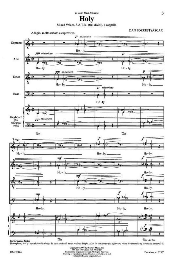 Dan Forrest, Holy&nbsp;&nbsp;SATB Divisi with Soprano Soli, a Cappella&nbsp;&nbsp;Chorpartitur