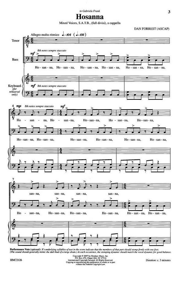 Dan Forrest, Hosanna&nbsp;&nbsp;SATB Divisi a Cappella&nbsp;&nbsp;Chorpartitur