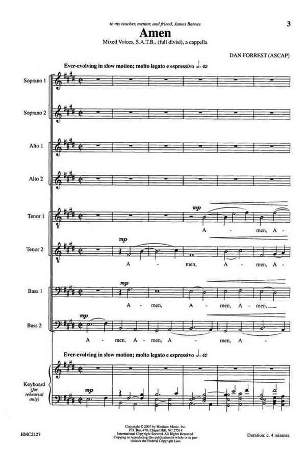 Dan Forrest, Amen&nbsp;&nbsp;SATB Divisi a Cappella&nbsp;&nbsp;Chorpartitur