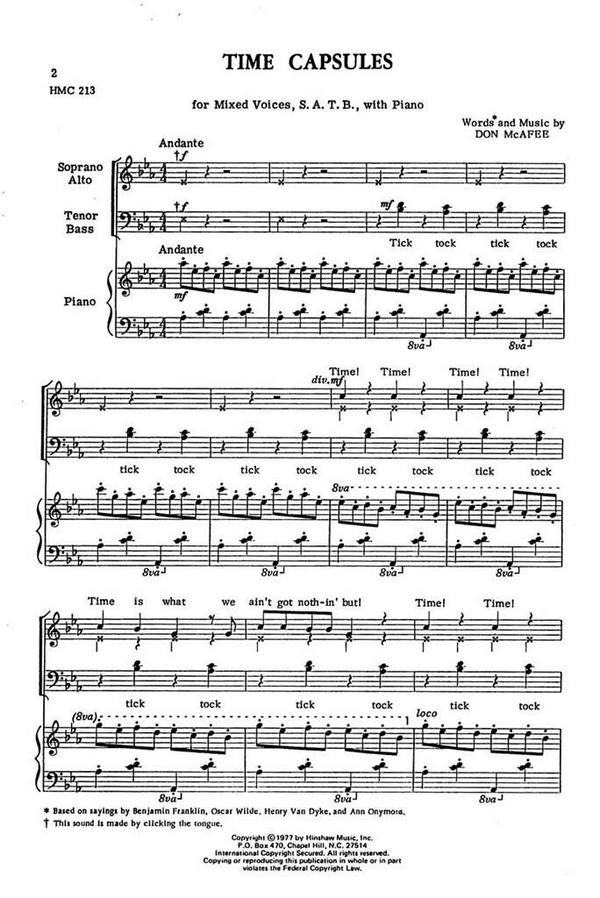 Don McAfee, Time Capsules&nbsp;&nbsp;SATB, Piano&nbsp;&nbsp;Chorpartitur