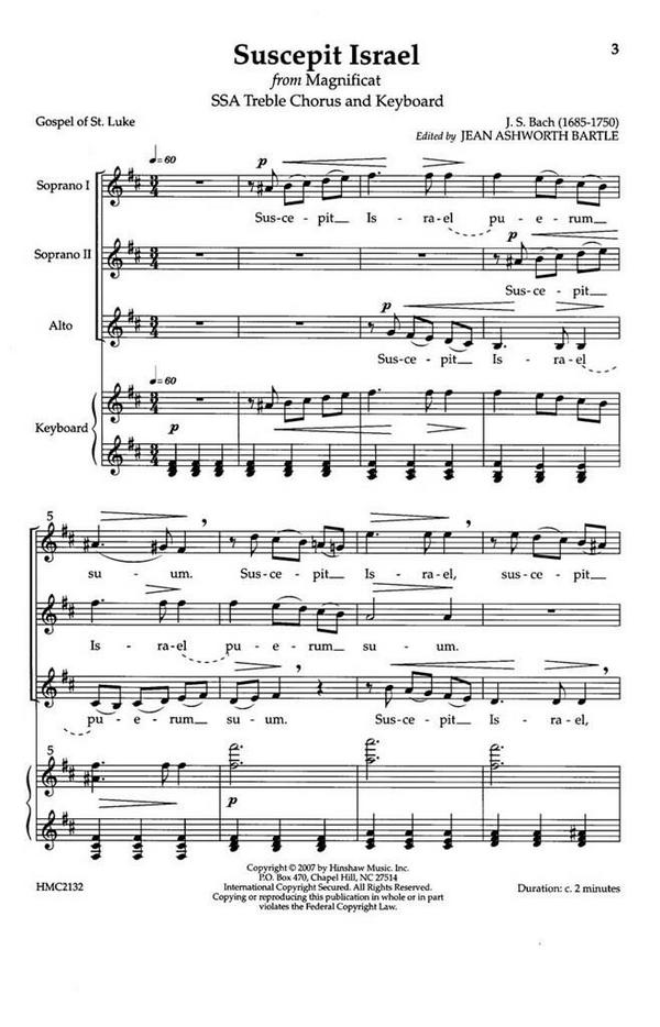 Johann Sebastian Bach, Suscepit Israel&nbsp;&nbsp;SSA, Keyboard&nbsp;&nbsp;Chorpartitur