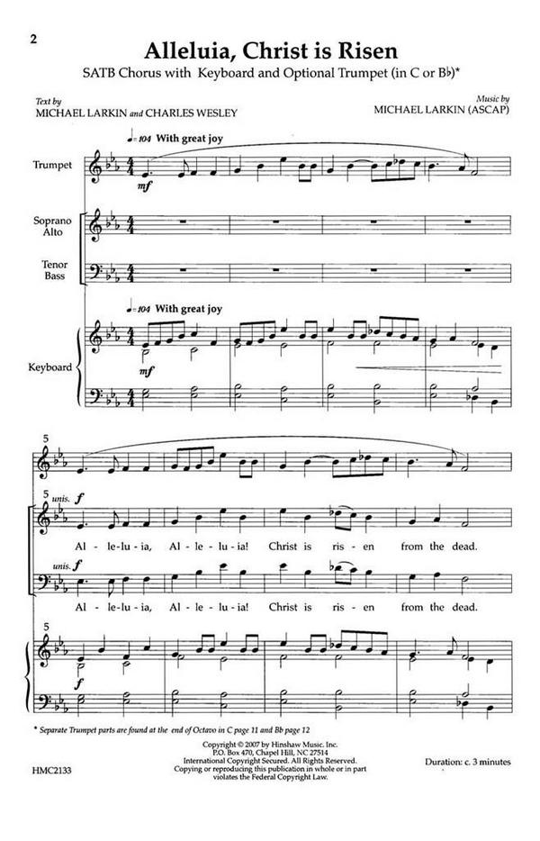 Michael Larkin, Alleluia, Christ Is Risen&nbsp;&nbsp;SATB, Keyboard and Optional Trumpet&nbsp;&nbsp;Chorpartitur