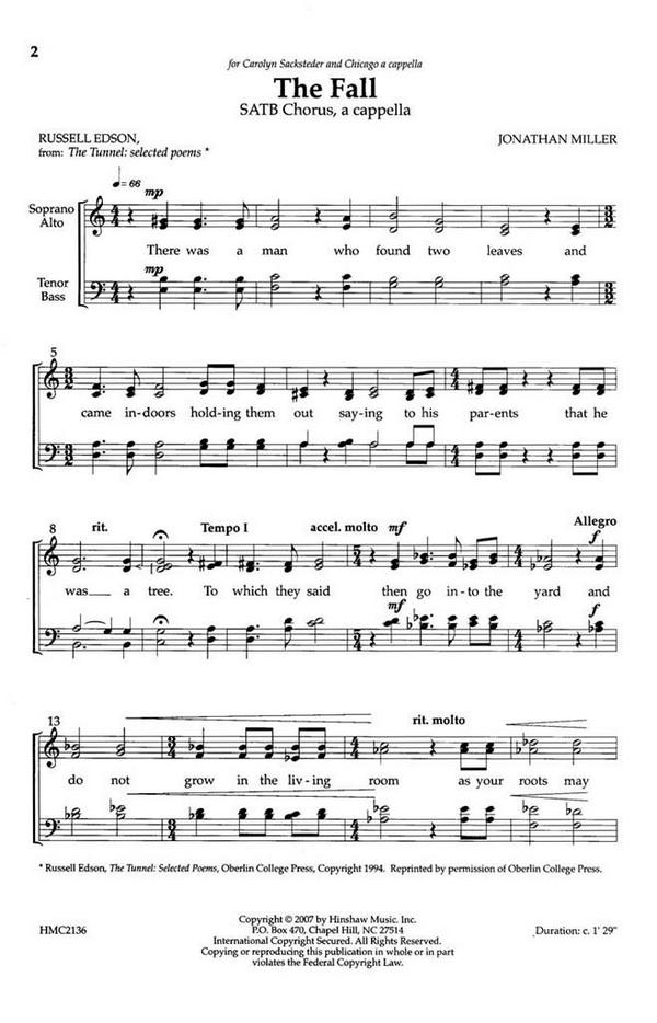 Jonathan Miller, The Fall&nbsp;&nbsp;SATB a Cappella&nbsp;&nbsp;Chorpartitur