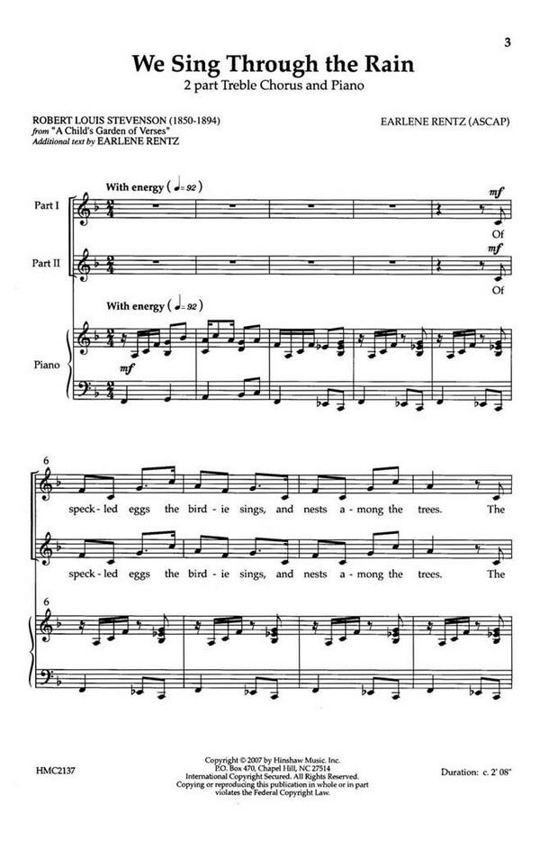 Earlene Rentz, We Sing Through The Rain&nbsp;&nbsp;2-Part, SA, Piano&nbsp;&nbsp;Chorpartitur