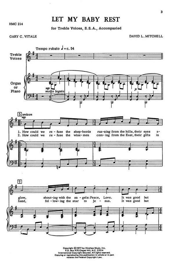 David Mitchell, Let My Baby Rest&nbsp;&nbsp;3-Part Choir and Keyboard&nbsp;&nbsp;Chorpartitur