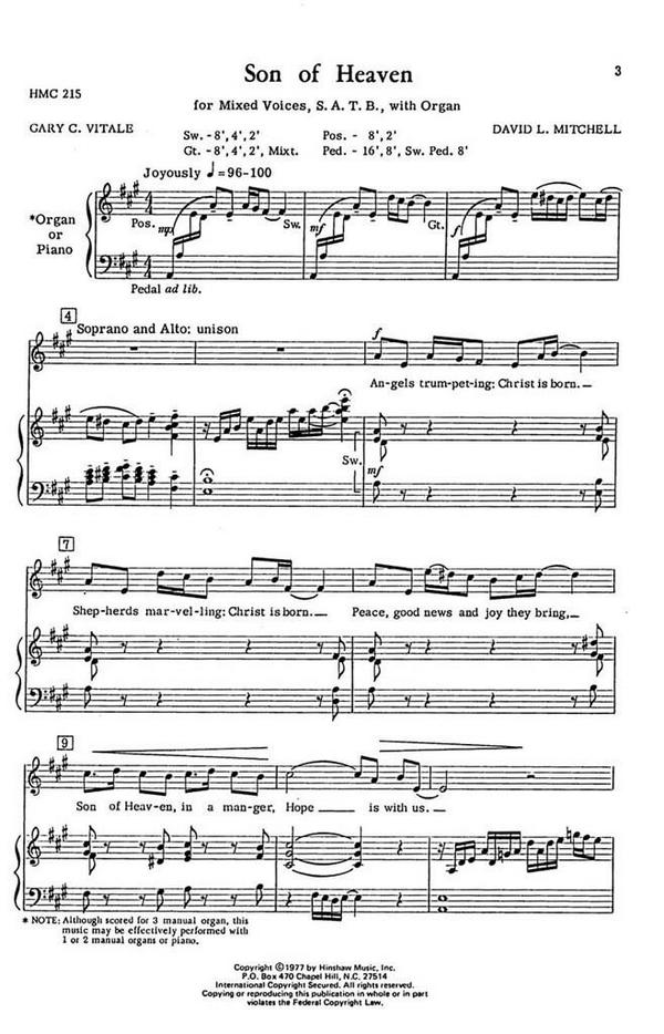 David Mitchell, Son Of Heaven&nbsp;&nbsp;SATB and Keyboard&nbsp;&nbsp;Stimmen-Set