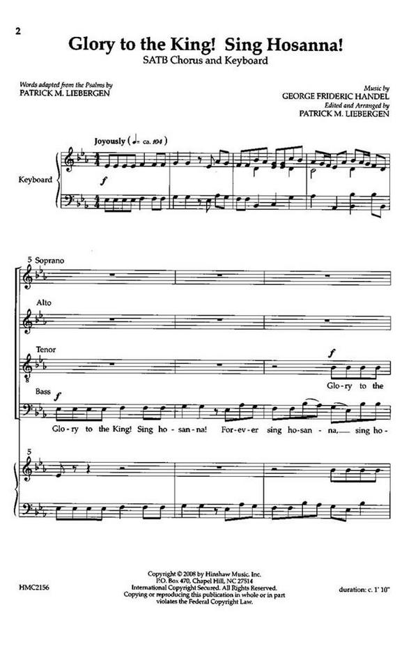 Georg Friedrich Händel, Glory To The King! Sing Hosanna!&nbsp;&nbsp;SATB and Keyboard&nbsp;&nbsp;Chorpartitur