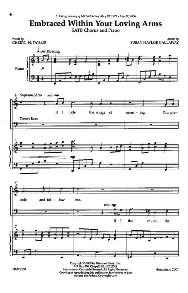 Susan Naylor Callaway, Embraced Within Your Loving Arms&nbsp;&nbsp;SATB, Piano&nbsp;&nbsp;Chorpartitur