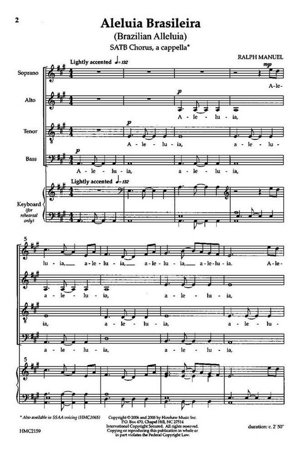 Ralph Manuel, Brazilian Alleluia (Aleluia Brasileira)&nbsp;&nbsp;SATB a Cappella&nbsp;&nbsp;Chorpartitur