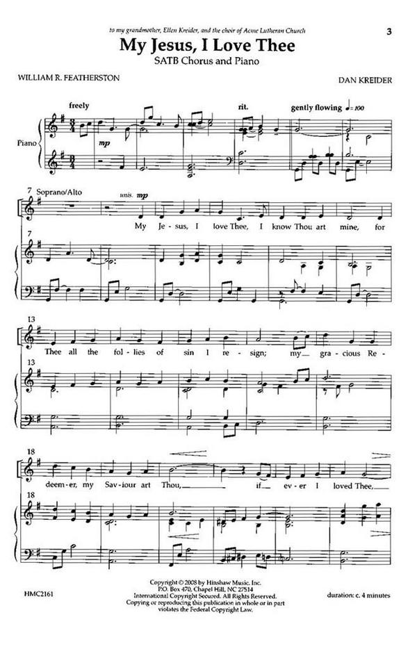 Dan Kreider, My Jesus, I Love Thee&nbsp;&nbsp;SATB, Piano&nbsp;&nbsp;Chorpartitur