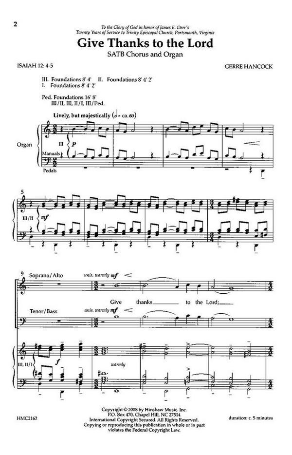 Gerre Hancock, Give Thanks To The Lord&nbsp;&nbsp;SATB and Organ&nbsp;&nbsp;Chorpartitur
