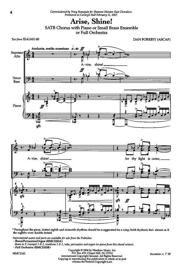 Dan Forrest, Arise, Shine&nbsp;&nbsp;SATB, Piano&nbsp;&nbsp;Chorpartitur