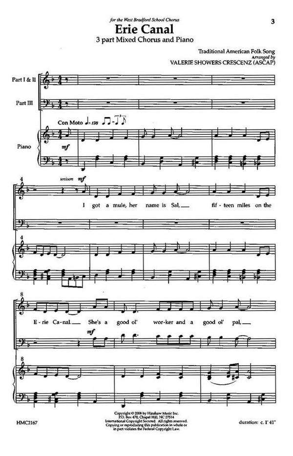 Erie Canal&nbsp;&nbsp;3-Part Choir and Piano&nbsp;&nbsp;Chorpartitur