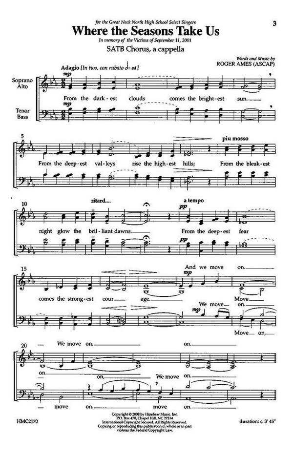 Roger Ames, Where The Seasons Take Us&nbsp;&nbsp;SATB a Cappella&nbsp;&nbsp;Chorpartitur