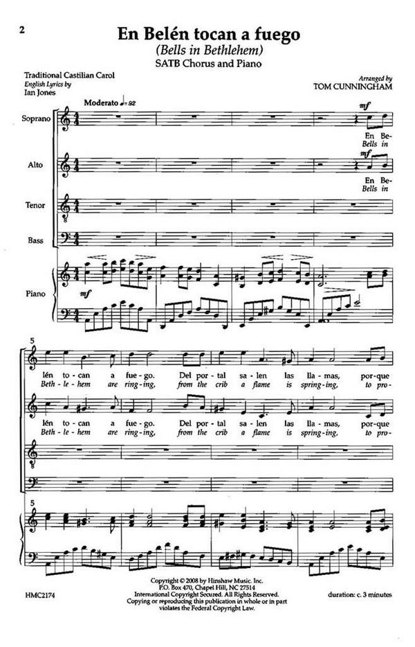En Belen Tocan A Fuego (Bells In Bethlehem)&nbsp;&nbsp;SATB, Piano&nbsp;&nbsp;Chorpartitur