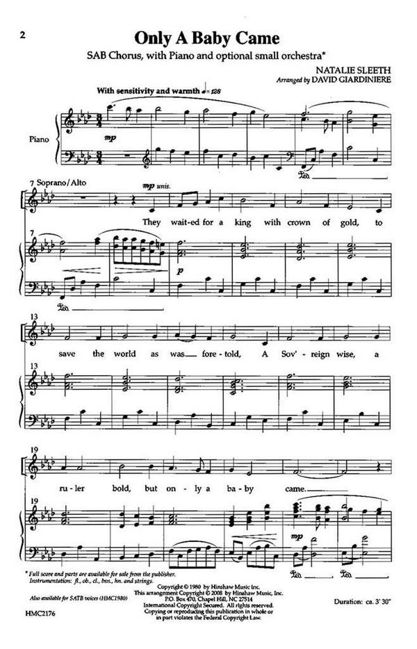Natalie Sleeth, Only A Baby Came&nbsp;&nbsp;SAB, Piano&nbsp;&nbsp;Chorpartitur
