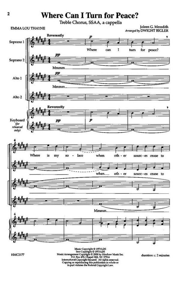 Where Can I Turn For Peace&nbsp;&nbsp;SSAA a Cappella&nbsp;&nbsp;Chorpartitur