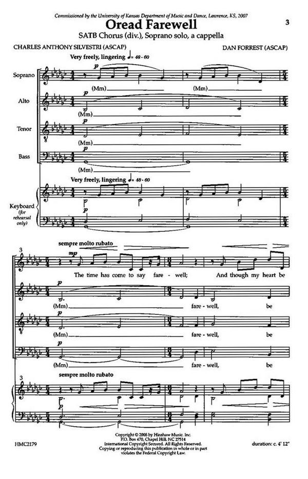 Dan Forrest, Oread Farewell&nbsp;&nbsp;SATB&nbsp;&nbsp;Chorpartitur