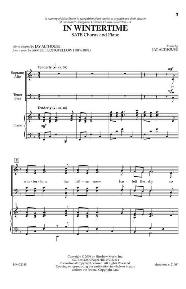 Jay Althouse, In Wintertime&nbsp;&nbsp;SATB, Piano&nbsp;&nbsp;Chorpartitur