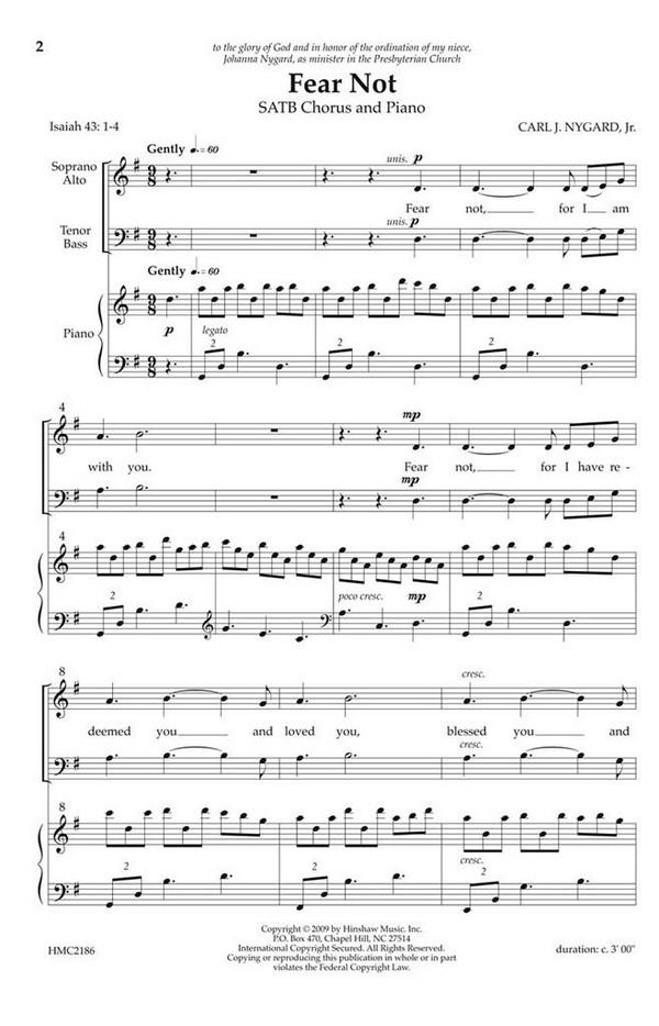 Carl Nygard, Fear Not&nbsp;&nbsp;SATB, Piano&nbsp;&nbsp;Chorpartitur