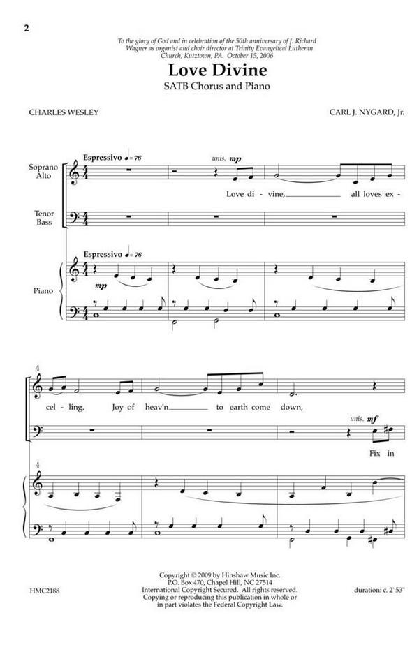 Carl Nygard, Love Divine&nbsp;&nbsp;SATB, Piano&nbsp;&nbsp;Chorpartitur