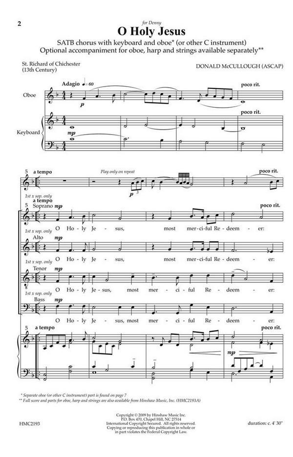 Donald McCullough, O Holy Jesus&nbsp;&nbsp;SATB and Keyboard&nbsp;&nbsp;Chorpartitur