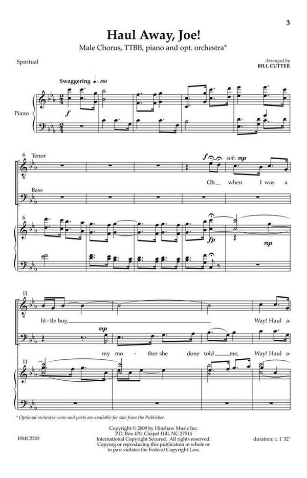 Haul Away, Joe!&nbsp;&nbsp;TTBB, Piano&nbsp;&nbsp;Chorpartitur