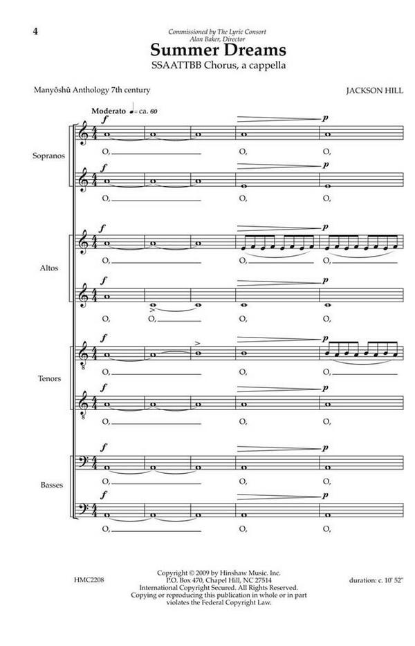 Jackson Hill, Summer Dreams&nbsp;&nbsp;SSAATTBB a Cappella&nbsp;&nbsp;Chorpartitur