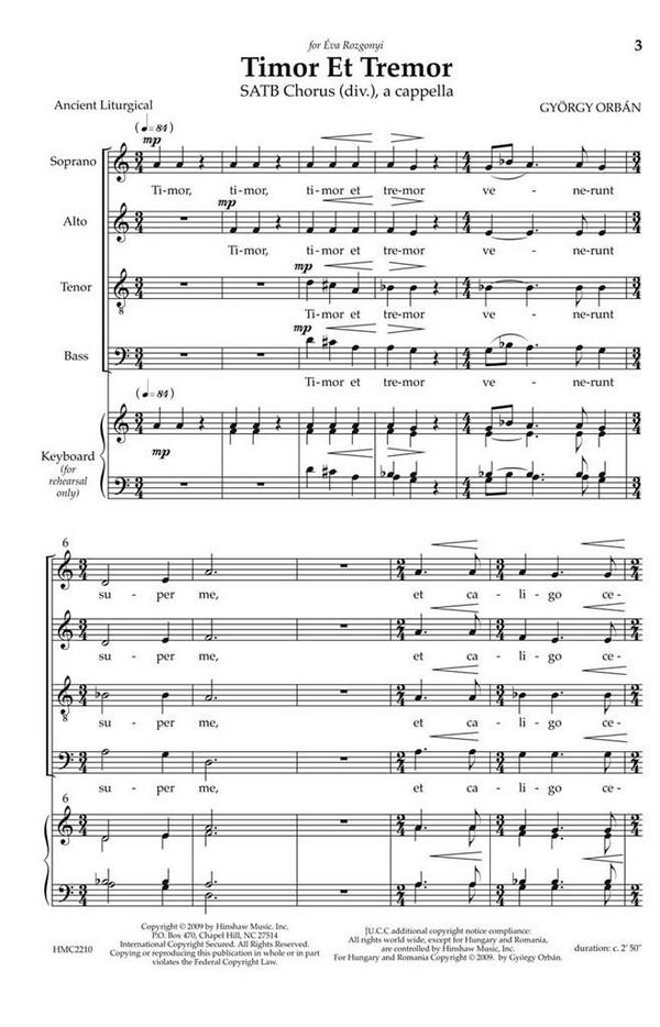 Timor Et Tremor&nbsp;&nbsp;for mixed choir a cappella&nbsp;&nbsp;score