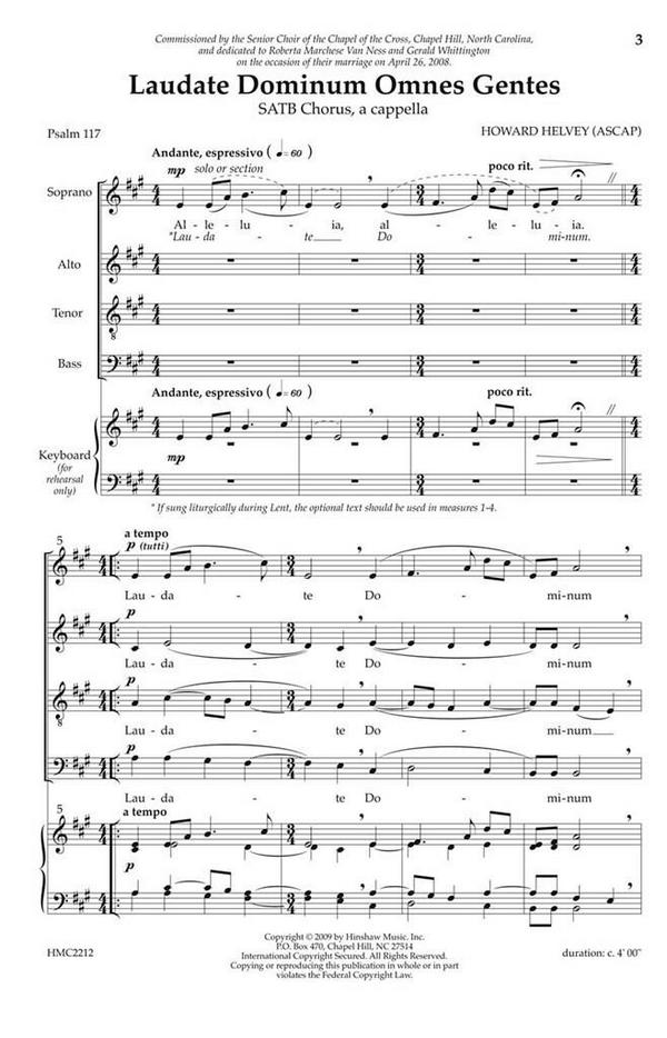 Howard Helvey, Laudate Dominum Omnes Gentes&nbsp;&nbsp;SATB a Cappella&nbsp;&nbsp;Chorpartitur