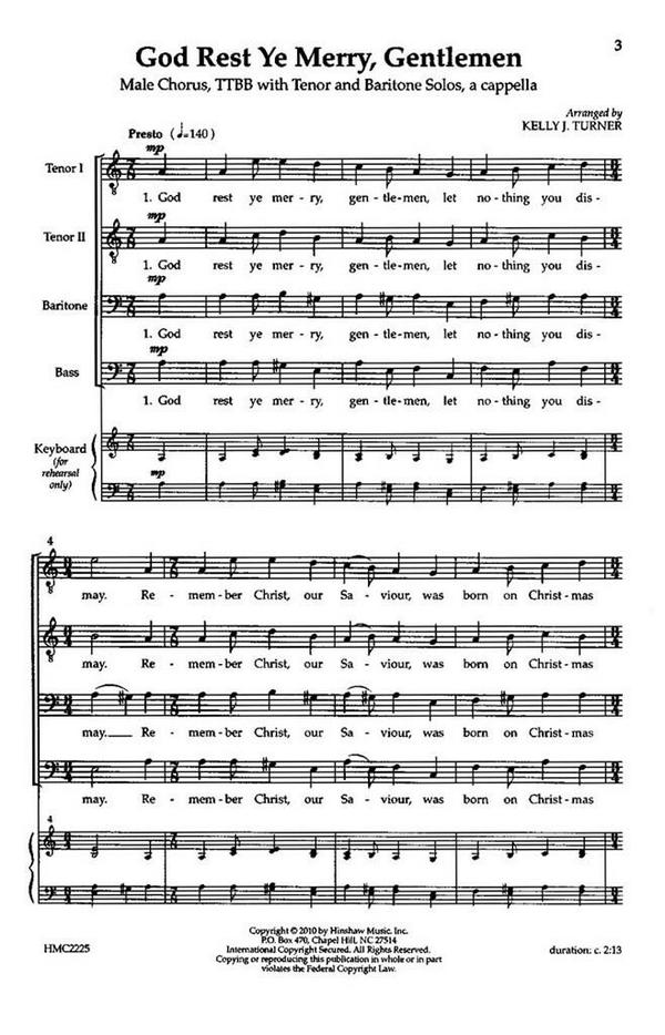 God Rest Ye Merry Gentlemen&nbsp;&nbsp;TTBB, Tenor & Baritone Soloists, a Cappella&nbsp;&nbsp;Chorpartitur