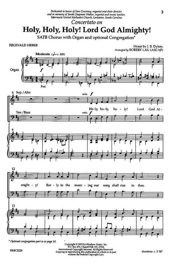 John Bacchus Dykes, Concertato On Holy, Holy, Holy, Lord God Almighty&nbsp;&nbsp;SATB Optional Congregation, Organ&nbsp;&nbsp;Chorpartitur