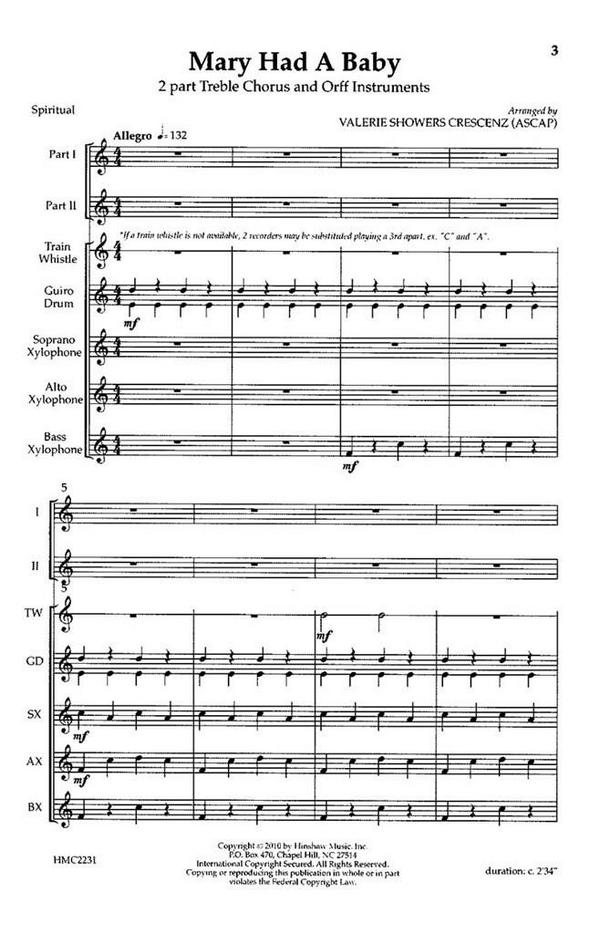 Mary Had A Baby&nbsp;&nbsp;2-Part, Treble&nbsp;&nbsp;Chorpartitur