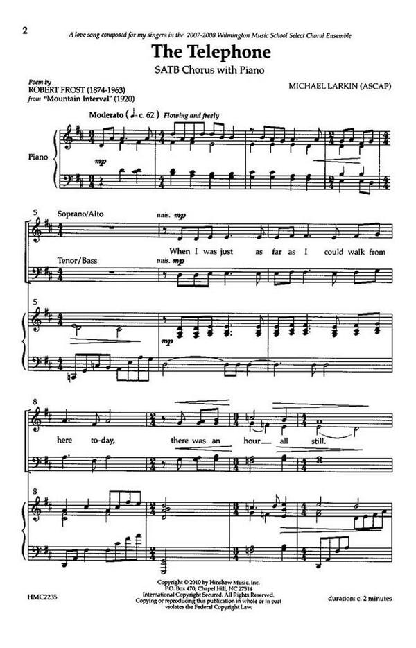Michael Larkin, The Telephone&nbsp;&nbsp;SATB, Piano&nbsp;&nbsp;Chorpartitur