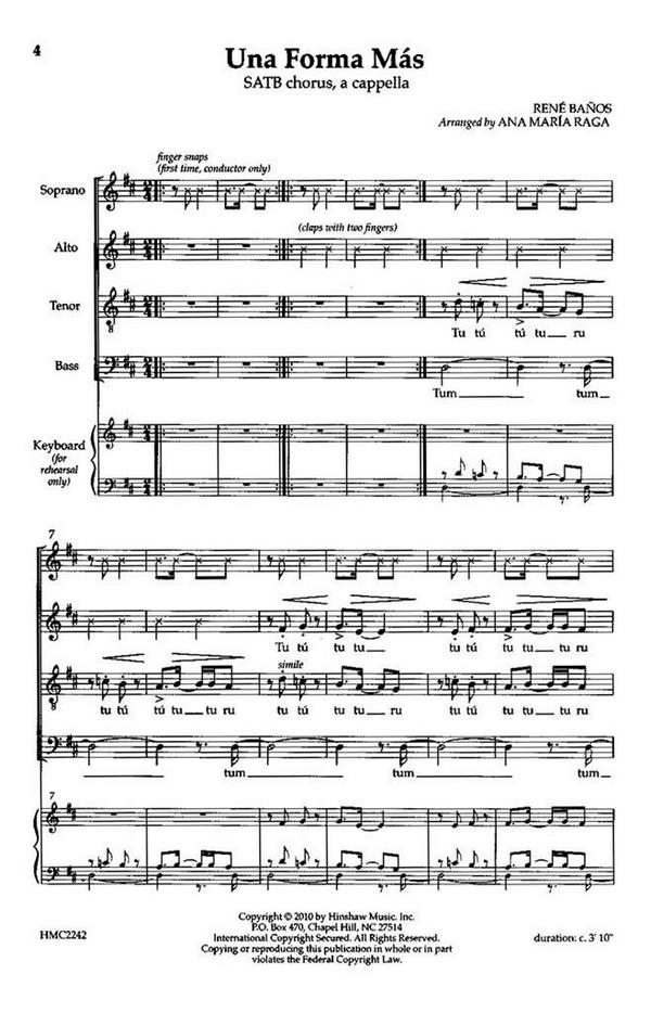 Rene Banos, Una Forma Mas&nbsp;&nbsp;SATB a Cappella&nbsp;&nbsp;Chorpartitur