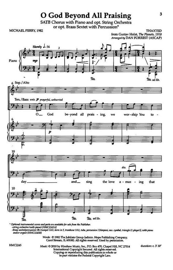 O God Beyond All Praising&nbsp;&nbsp;for mixed chorus and piano&nbsp;&nbsp;vocal score (en)