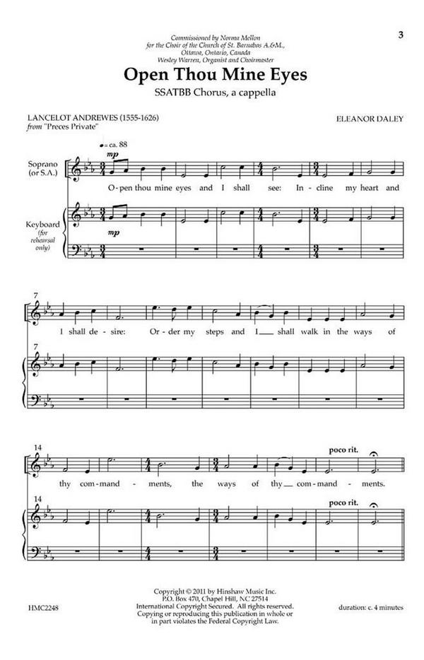 Eleanor Daley, Open Thou Mine Eyes&nbsp;&nbsp;SATB Divisi a Cappella&nbsp;&nbsp;Chorpartitur