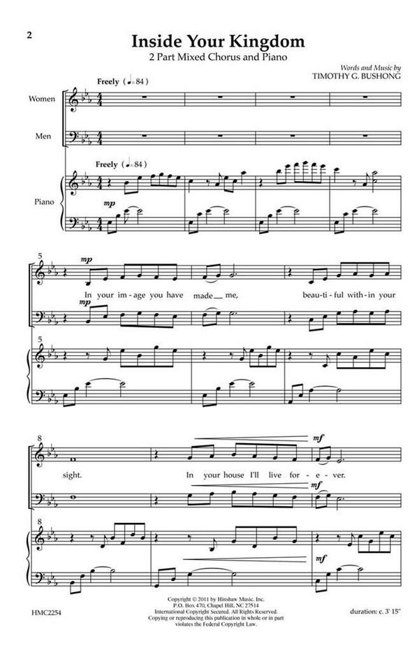 Tim Bushong, Inside Your Kingdom&nbsp;&nbsp;2-Part Choir and Piano&nbsp;&nbsp;Chorpartitur